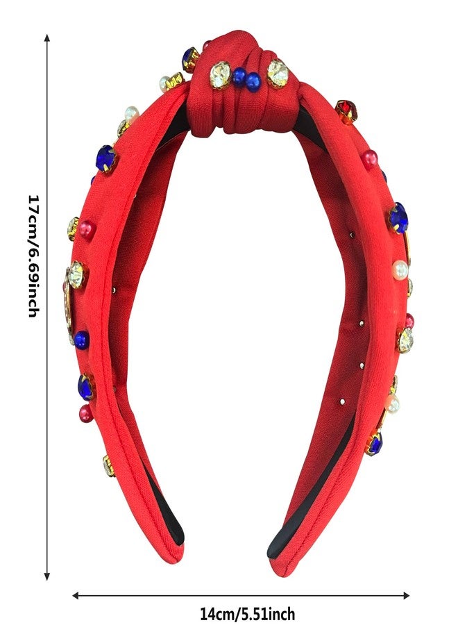 Gosuoa Football Headband for Women, Football Mom Essentials Accessories Pearl Rhinestone Knotted Headband - Image 2
